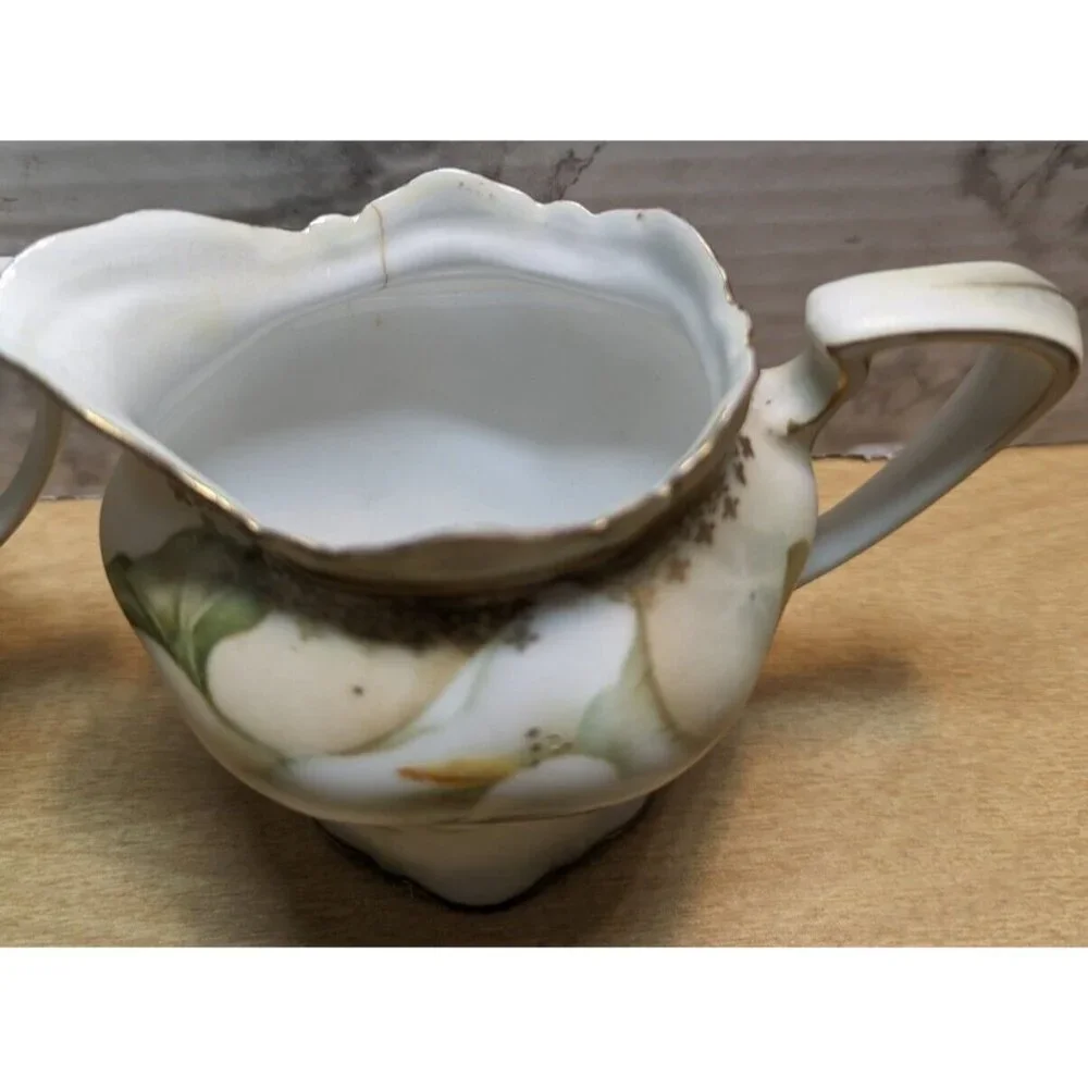 Antique RS Germany/Prussia Sugar Bowl Creamer 6 cups & 6‎ saucers Calla Lily